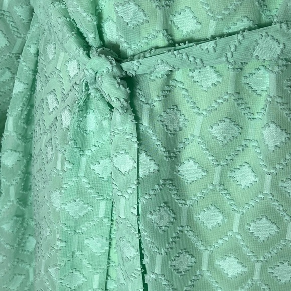 ANTHROPOLOGY BIRDCAGE BELTED SHIFT DRESS SM MINT TEXTURED FABRIC SHEER SLEEVES - Picture 4 of 13